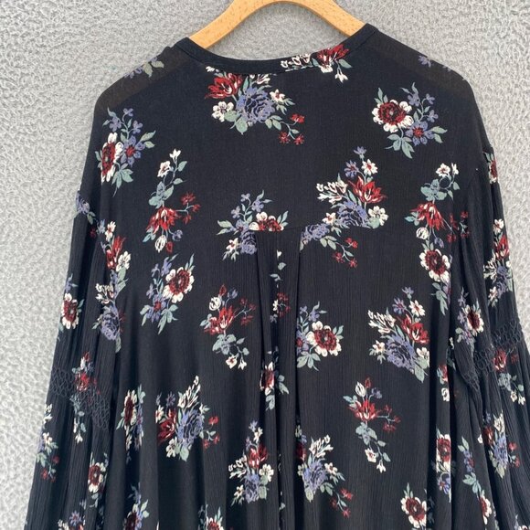 Free People Dress Womens Medium Black Multi Floral Tunic Gauzy Long Sleeve Mini - Picture 4 of 9
